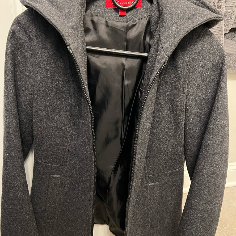 Anne Klein grey wool with lining coat.  Medium to heavy weight.